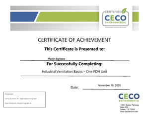 industrial ventilation certificate